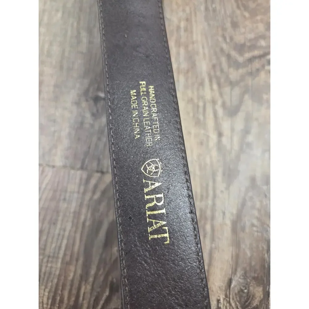 ARIAT Women's Blue Rhinestone Bling Western Dark Brown Leather Belt 33-37